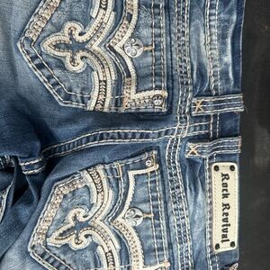 Rock Revival Women's Boot Cut Jeans in Blue with White Stitching